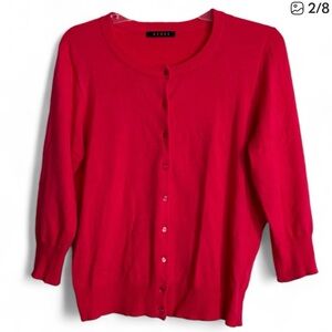 CYRUS Cardigan Red Buttons 3/4 Sleeve Classic Round Neck